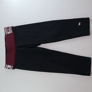 PINK YOGA VICTORIA'S SECRET Black‎ Leggings Bling Rhinestone Logo - Size Small